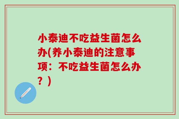 小泰迪不吃益生菌怎么办(养小泰迪的注意事项:不吃益生菌怎么办?) 小泰迪不吃益生菌怎么办(养小泰迪的注意事项:不吃益生菌怎么办?)