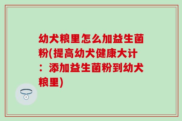 幼犬粮里怎么加益生菌粉(提高幼犬健康大计：添加益生菌粉到幼犬粮里)