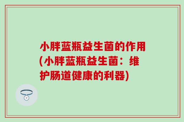 小胖蓝瓶益生菌的作用(小胖蓝瓶益生菌：维护肠道健康的利器)