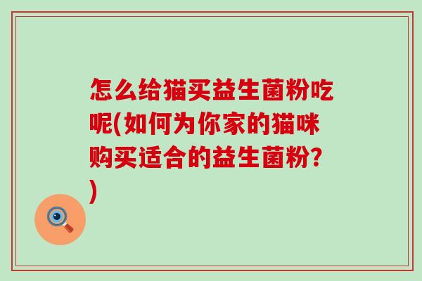 怎么给猫买益生菌粉吃呢(如何为你家的猫咪购买适合的益生菌粉？)