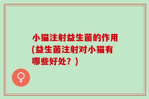 小猫注射益生菌的作用(益生菌注射对小猫有哪些好处？)