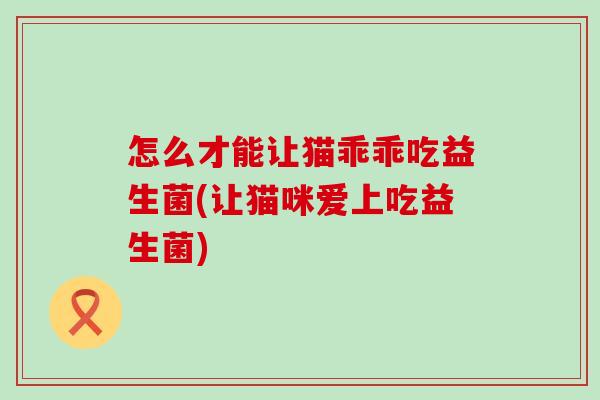 怎么才能让猫乖乖吃益生菌(让猫咪爱上吃益生菌) 怎么才能让猫乖乖吃益生菌(让猫咪爱上吃益生菌)