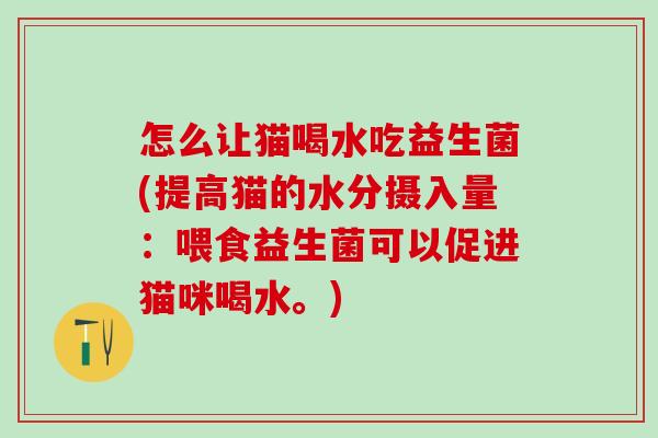 怎么让猫喝水吃益生菌(提高猫的水分摄入量：喂食益生菌可以促进猫咪喝水。)