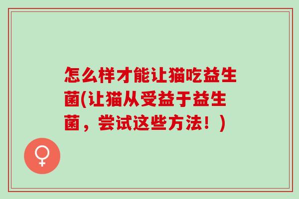 怎么样才能让猫吃益生菌(让猫从受益于益生菌，尝试这些方法！)