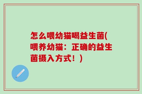 怎么喂幼猫喝益生菌(喂养幼猫：正确的益生菌摄入方式！)