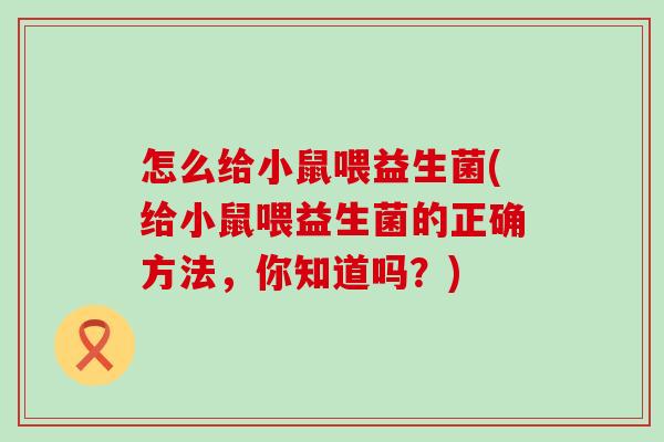 怎么给小鼠喂益生菌(给小鼠喂益生菌的正确方法，你知道吗？)