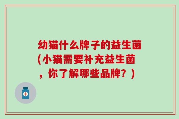 幼猫什么牌子的益生菌(小猫需要补充益生菌，你了解哪些品牌？)