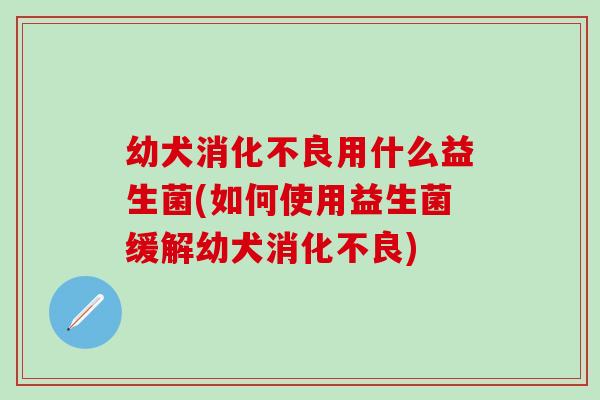 幼犬消化不良用什么益生菌(如何使用益生菌缓解幼犬消化不良)