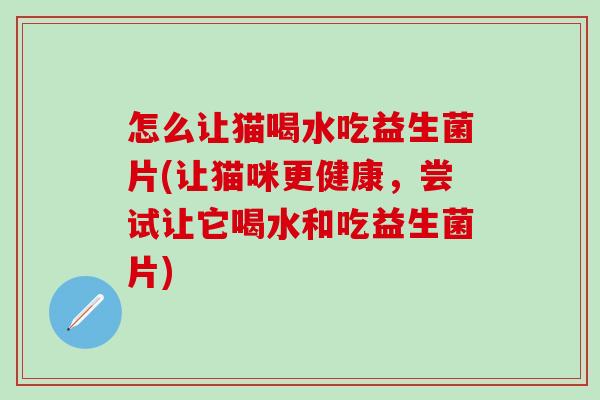 怎么让猫喝水吃益生菌片(让猫咪更健康，尝试让它喝水和吃益生菌片)