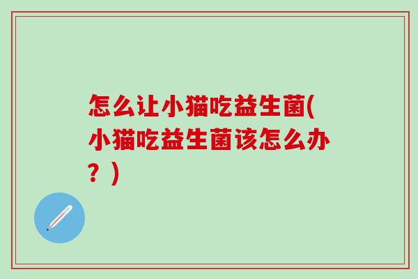 怎么让小猫吃益生菌(小猫吃益生菌该怎么办？)