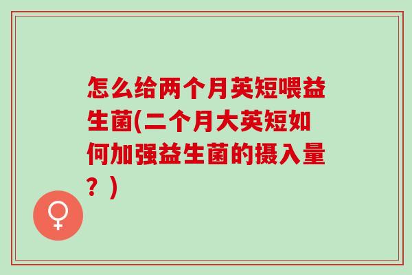 怎么给两个月英短喂益生菌(二个月大英短如何加强益生菌的摄入量？)