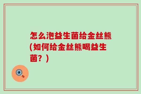 怎么泡益生菌给金丝熊(如何给金丝熊喝益生菌？)