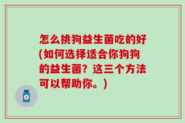 怎么挑狗益生菌吃的好(如何选择适合你狗狗的益生菌？这三个方法可以帮助你。)