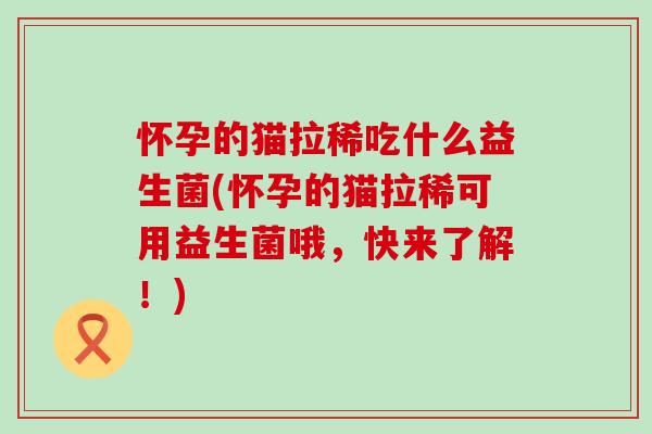 怀孕的猫拉稀吃什么益生菌(怀孕的猫拉稀可用益生菌哦，快来了解！)
