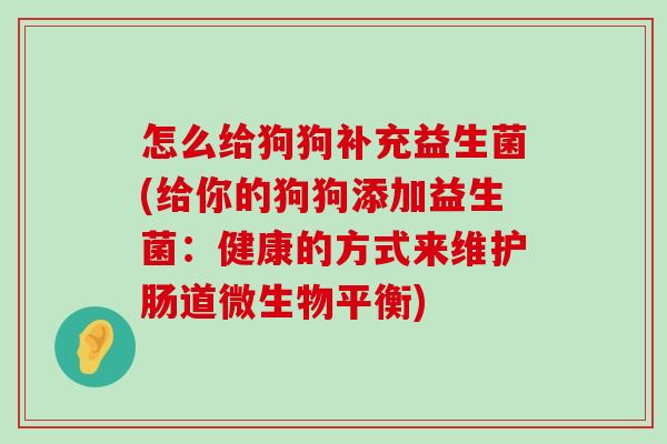 怎么给狗狗补充益生菌(给你的狗狗添加益生菌：健康的方式来维护肠道微生物平衡)