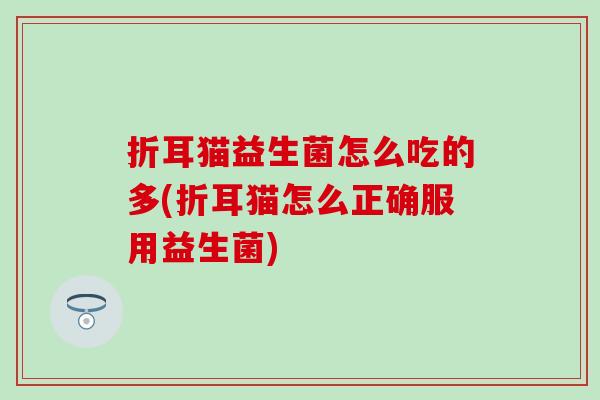 折耳猫益生菌怎么吃的多(折耳猫怎么正确服用益生菌) 折耳猫益生菌怎么吃的多(折耳猫怎么正确服用益生菌)