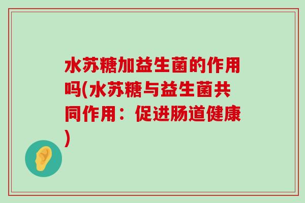 水苏糖加益生菌的作用吗(水苏糖与益生菌共同作用：促进肠道健康)