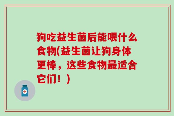 狗吃益生菌后能喂什么食物(益生菌让狗身体更棒，这些食物适合它们！)