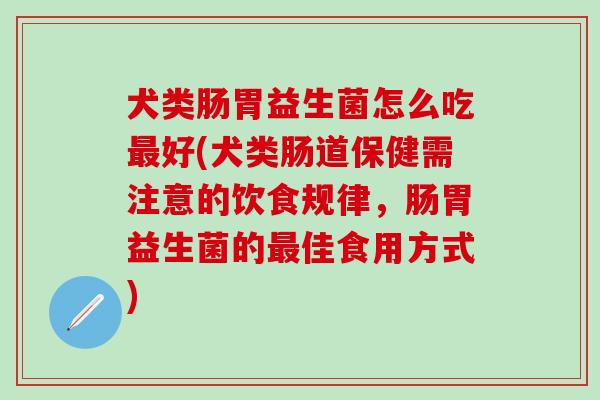 犬类肠胃益生菌怎么吃最好(犬类肠道保健需注意的饮食规律，肠胃益生菌的最佳食用方式)
