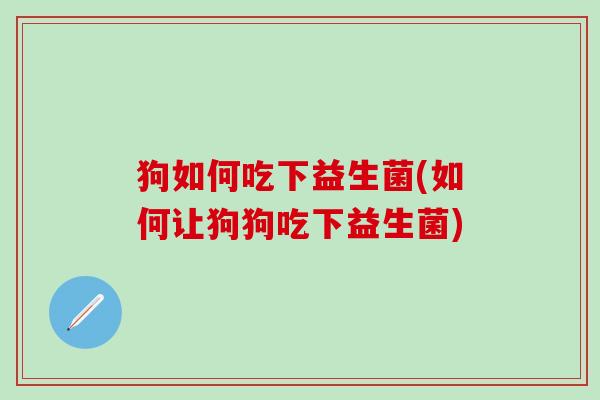 狗如何吃下益生菌(如何让狗狗吃下益生菌)