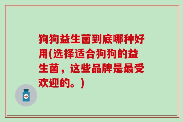 狗狗益生菌到底哪种好用(选择适合狗狗的益生菌，这些品牌是最受欢迎的。)