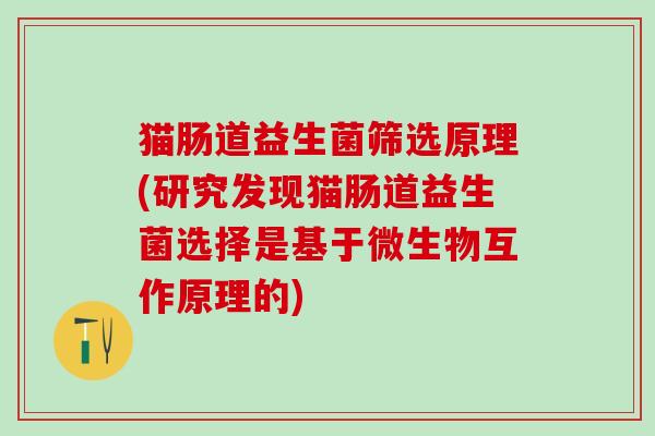 猫肠道益生菌筛选原理(研究发现猫肠道益生菌选择是基于微生物互作原理的)
