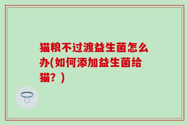 猫粮不过渡益生菌怎么办(如何添加益生菌给猫？)