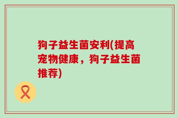狗子益生菌安利(提高宠物健康，狗子益生菌推荐)