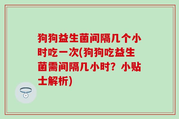 狗狗益生菌间隔几个小时吃一次(狗狗吃益生菌需间隔几小时？小贴士解析)