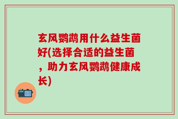 玄风鹦鹉用什么益生菌好(选择合适的益生菌,助力玄风鹦鹉健康成长) 玄风鹦鹉用什么益生菌好(选择合适的益生菌,助力玄风鹦鹉健康成长)