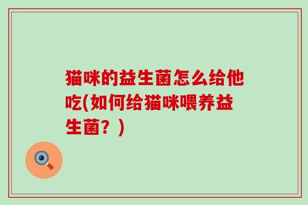 猫咪的益生菌怎么给他吃(如何给猫咪喂养益生菌?) 猫咪的益生菌怎么给他吃(如何给猫咪喂养益生菌?)