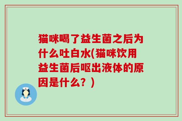 猫咪喝了益生菌之后为什么吐白水(猫咪饮用益生菌后呕出液体的原因是什么?) 猫咪喝了益生菌之后为什么吐白水(猫咪饮用益生菌后呕出液体的原因是什么?)