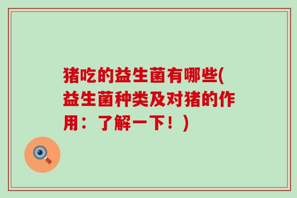 猪吃的益生菌有哪些(益生菌种类及对猪的作用：了解一下！)