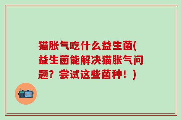 猫胀气吃什么益生菌(益生菌能解决猫胀气问题？尝试这些菌种！)