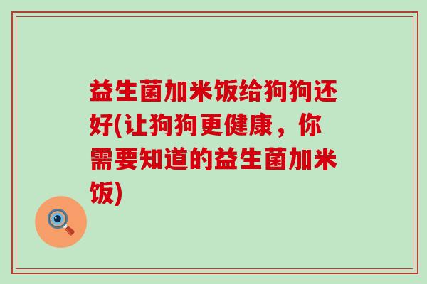益生菌加米饭给狗狗还好(让狗狗更健康，你需要知道的益生菌加米饭)