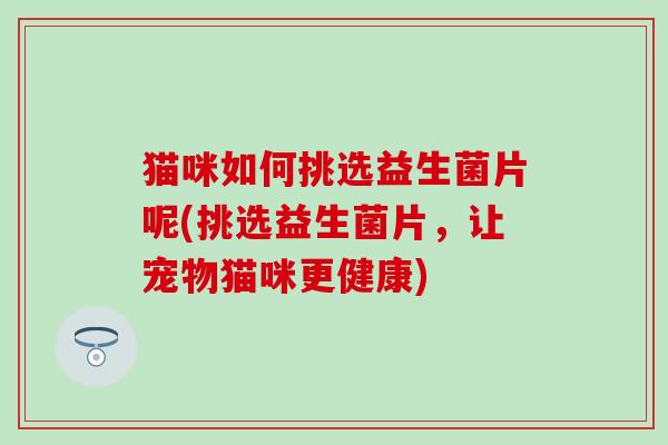 猫咪如何挑选益生菌片呢(挑选益生菌片，让宠物猫咪更健康)