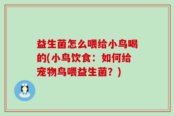 益生菌怎么喂给小鸟喝的(小鸟饮食：如何给宠物鸟喂益生菌？)