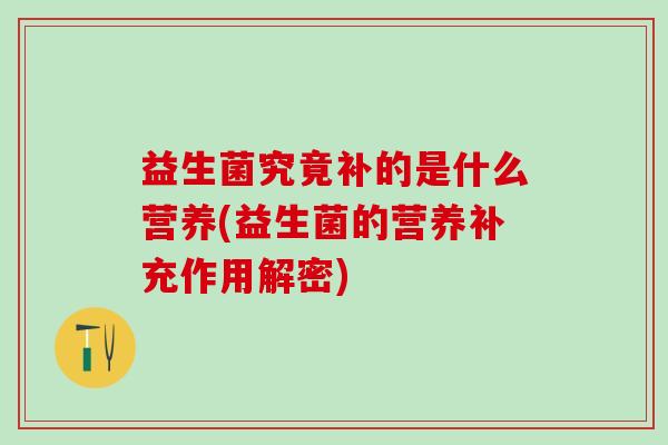 益生菌究竟补的是什么营养(益生菌的营养补充作用解密)