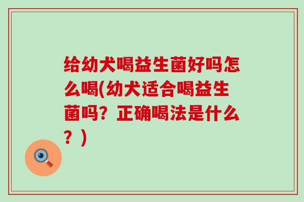给幼犬喝益生菌好吗怎么喝(幼犬适合喝益生菌吗？正确喝法是什么？)