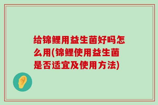 给锦鲤用益生菌好吗怎么用(锦鲤使用益生菌是否适宜及使用方法)