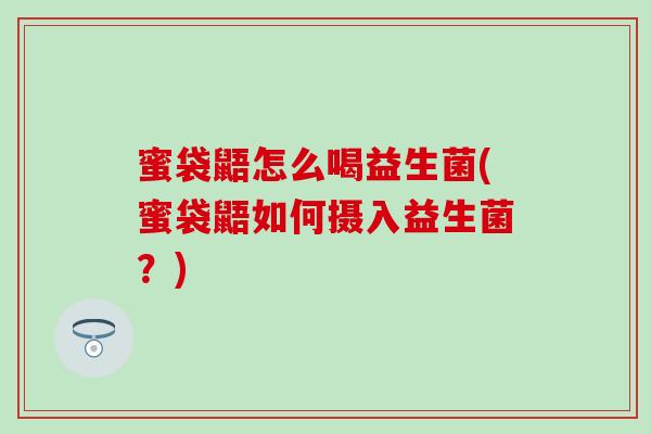 蜜袋鼯怎么喝益生菌(蜜袋鼯如何摄入益生菌？)