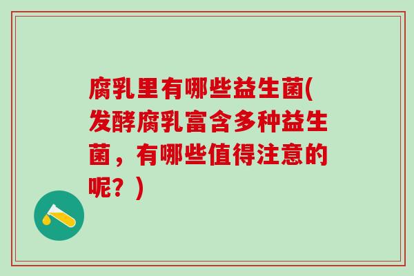 腐乳里有哪些益生菌(发酵腐乳富含多种益生菌，有哪些值得注意的呢？)