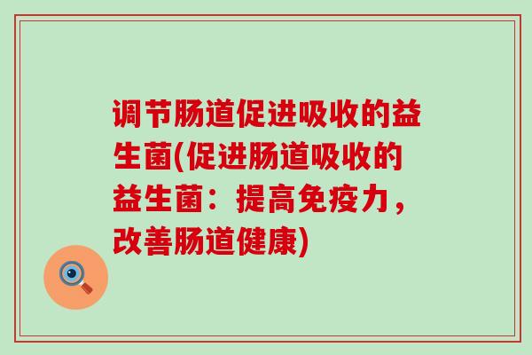 调节肠道促进吸收的益生菌(促进肠道吸收的益生菌：提高免疫力，改善肠道健康)