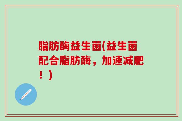 脂肪酶益生菌(益生菌配合脂肪酶，加速减肥！)