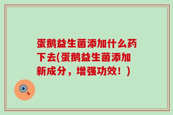 蛋鹅益生菌添加什么药下去(蛋鹅益生菌添加新成分，增强功效！)