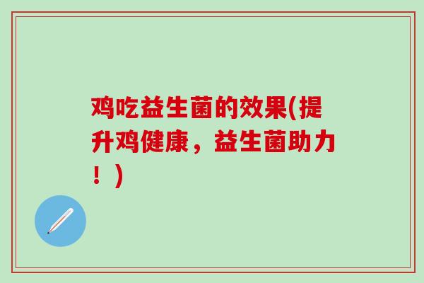 鸡吃益生菌的效果(提升鸡健康，益生菌助力！)