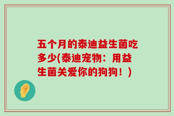 五个月的泰迪益生菌吃多少(泰迪宠物：用益生菌关爱你的狗狗！)