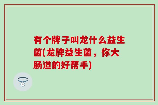 有个牌子叫龙什么益生菌(龙牌益生菌，你大肠道的好帮手)