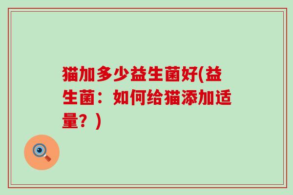 猫加多少益生菌好(益生菌：如何给猫添加适量？)