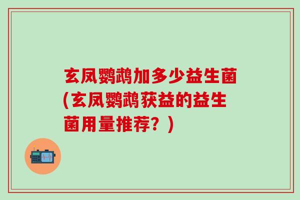 玄凤鹦鹉加多少益生菌(玄凤鹦鹉获益的益生菌用量推荐？)